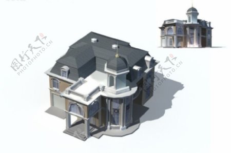 欧式唯美风格高档别墅3D立体模型素材