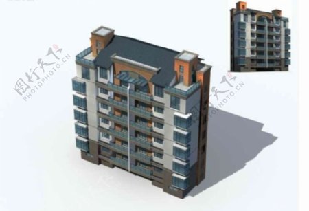 西式多层住宅楼3D模型设计