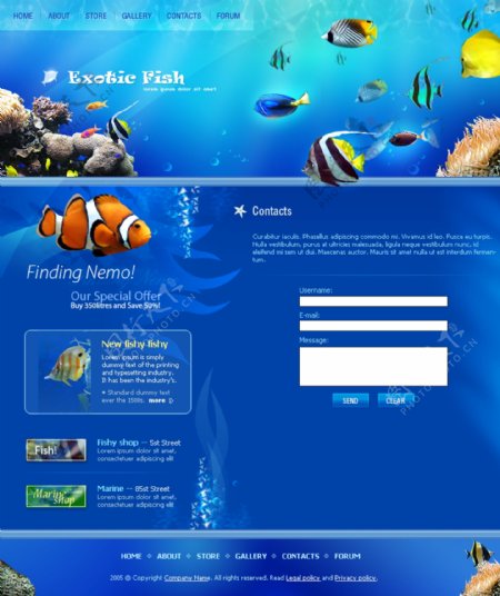 蓝色水族馆网页模板