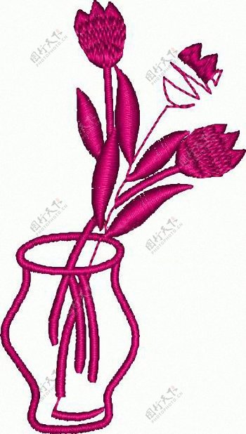 绣花植物优雅植物花卉花瓶免费素材