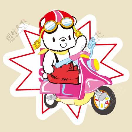 印花矢量图可爱卡通卡通动物熊摩托车免费素材