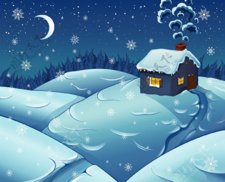 漂亮雪景夜景素材