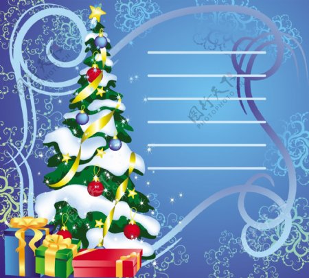 矢量圣诞树装饰物蓝色节日背景