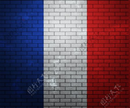 法国在砖墙上的旗帜