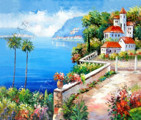 美丽的地中海油画图片
