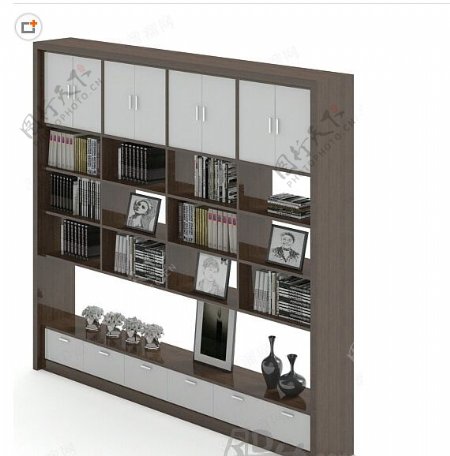 现代风格整体书柜模型
