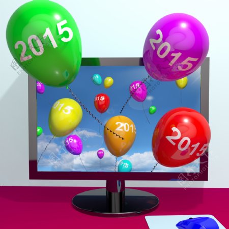 2015在气球从计算机代表年二千和十五的问候在线