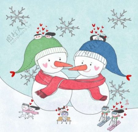 围着围巾的两个雪人