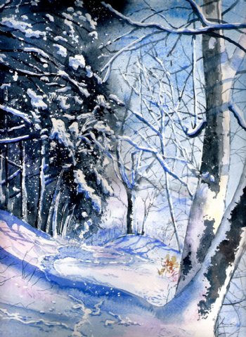 油画冬季森林图片