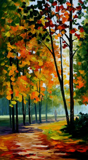 油画秋天的森林图片