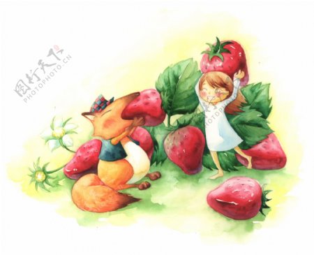 松鼠草莓和小女孩