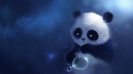 水彩插画之气泡熊猫