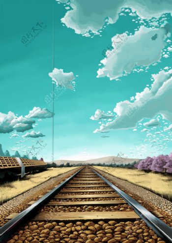 蓝天铁路图片
