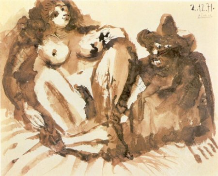 1971Nuethommeassis西班牙画家巴勃罗毕加索抽象油画人物人体油画装饰画