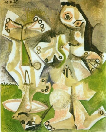 1965Hommeetfemmenus西班牙画家巴勃罗毕加索抽象油画人物人体油画装饰画