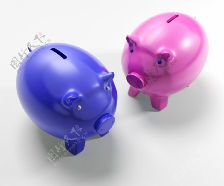 两个猪显示储蓄银行和货币