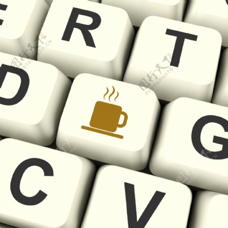 咖啡杯图标电脑钥匙为标志的休息