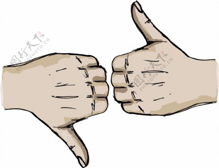 素描的拇指拇指朝下的手势矢量插画