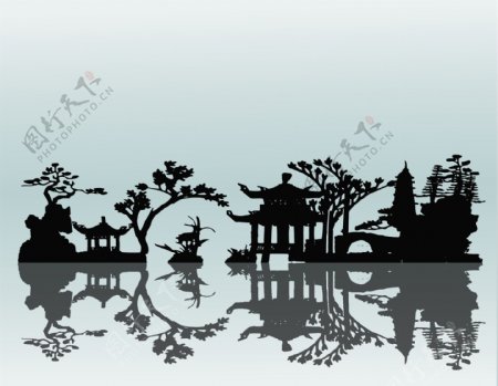 传统中国古典庭院矢量图下载