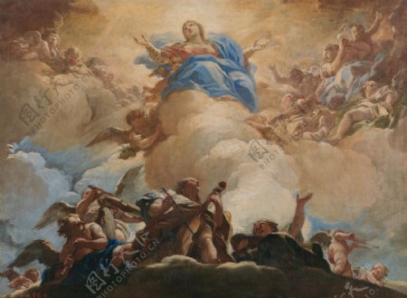 GiordanoLucaLaAsunciondelaVirgenCa.1700意大利画家卢卡焦尔达诺FaPresto人物油画装饰画