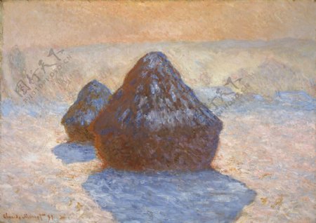 HaystacksWhiteFrostEffect1891法国画家克劳德.莫奈oscarclaudeMonet风景油画装饰画