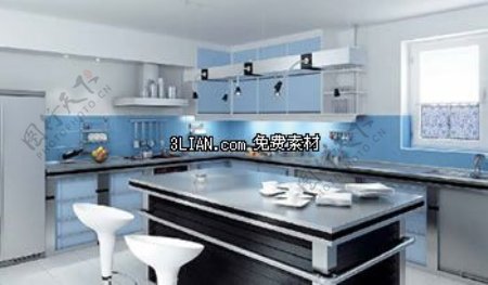 冷色调厨房3D模型