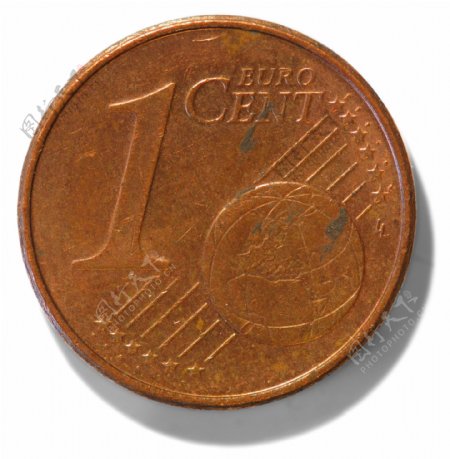 欧元一分的硬币油画图片装潢素材