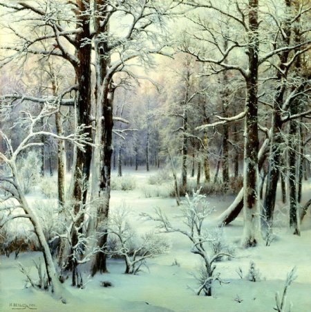 雪景油画设计素材图片