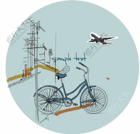 印花矢量图英文车生活用品专题生活元素路杆自行车免费素材