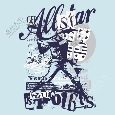 印花矢量图T恤图案图文结合运动棒球免费素材