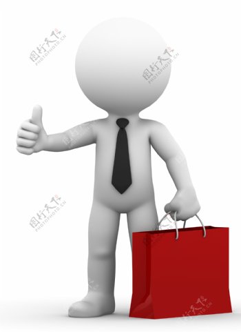 一个快乐的商人拿着购物袋给大拇指