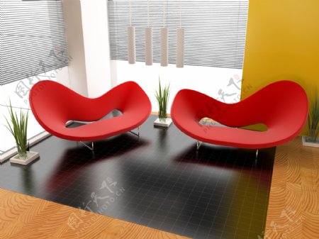 时尚红色沙发椅高清晰图片