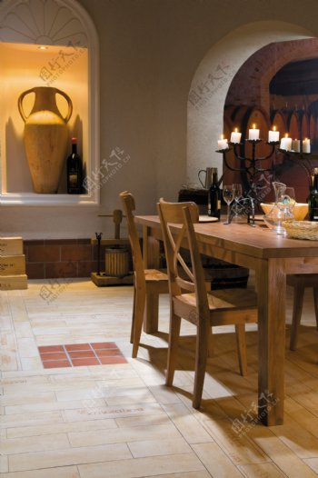 欧式新古典风格饭厅餐厅仿古地砖瓷砖铺贴图