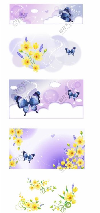 蝴蝶和花朵矢量AICS6源文件
