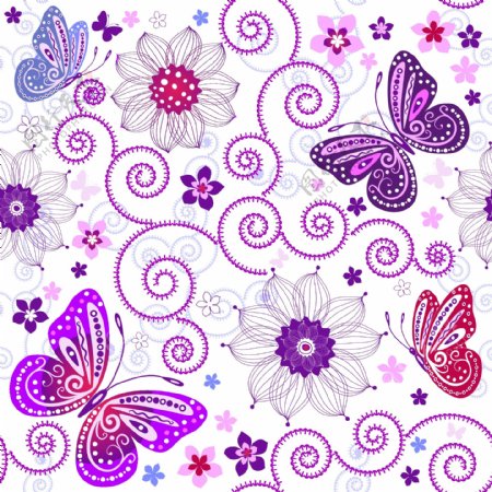 紫色系蝴蝶花纹背景矢量素材