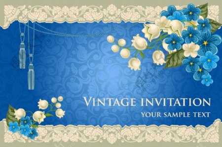 优雅蓝色花卉装饰礼品卡矢量素材