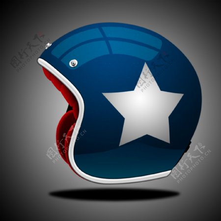 闪亮的蓝色的摩托车头盔明星PSD