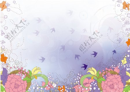 可爱花纹花朵小鸟图片