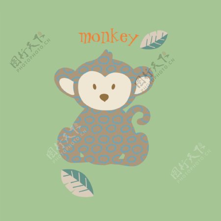 印花矢量图卡通动物猴子文字免费素材