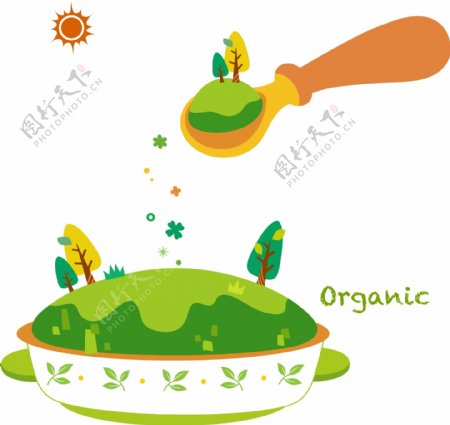 环保类卡通插画给宝宝绿色健康的食物