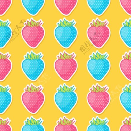 可爱童趣彩色草莓平铺背景矢量素材