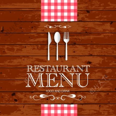 餐馆的菜单与木板背景矢量02