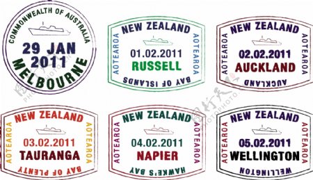 矢量风格的护照从澳大利亚和新西兰