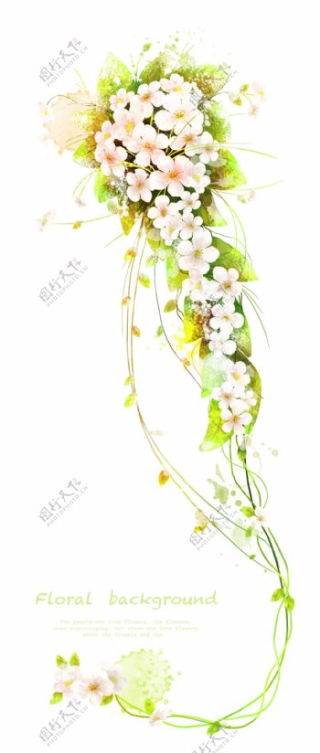 白色花朵绿叶花纹PSD分层素