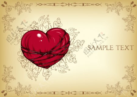 欧式花纹捆绑的心脏红心图片
