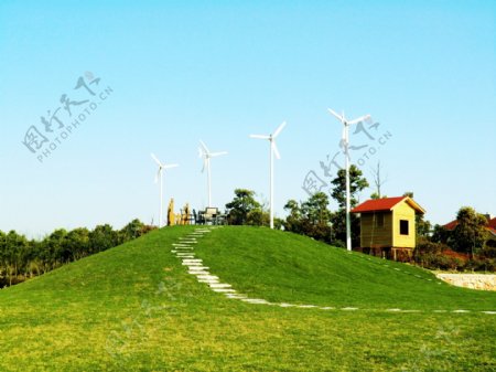 乡村风力发电美景图片