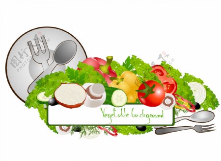 矢量素材餐具及蔬果