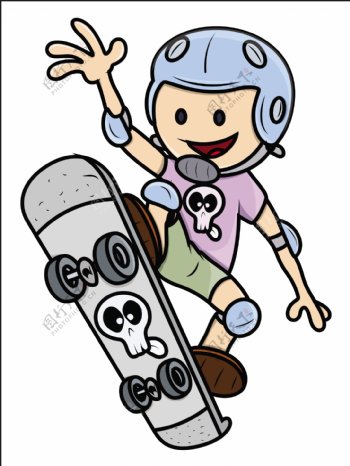 女孩玩滑板的孩子的卡通插画矢量
