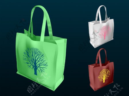 3自然树的购物袋矢量图形