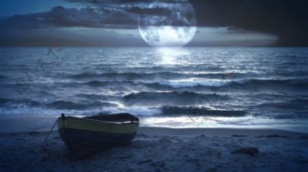 月亮小船大海背景视频素材下载